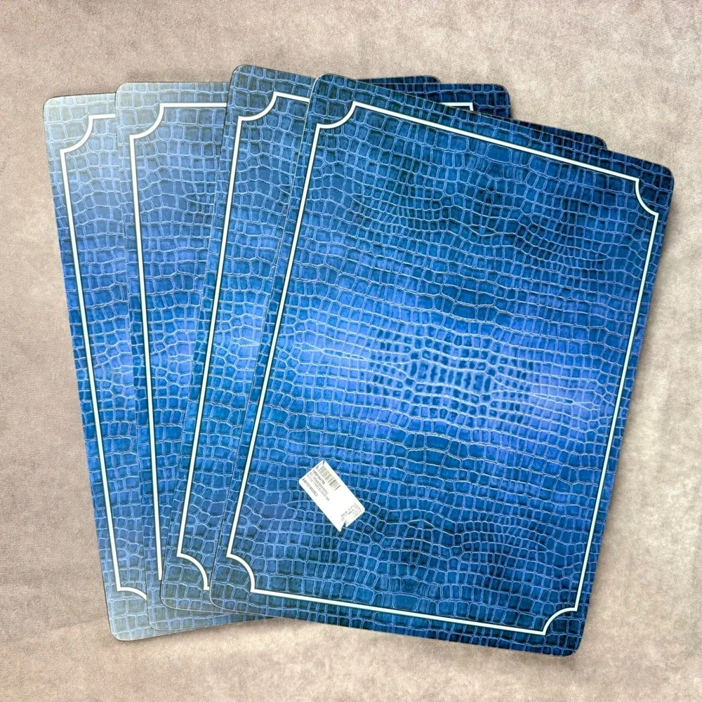 Pimpernel Blue Croc Leather Looking Placemats Set of 4 Cork Back Heat Resistant